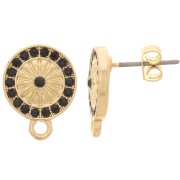 11mm Round Earstuds with rhinestones and ring - Gold - Black x2|raw }}