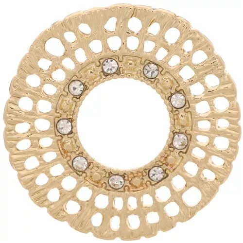 24mm Multi-Hole Round Ribbed Spacer with Rhinestone - Gold - Crystal x1