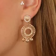 24mm Multi-Hole Round Ribbed Spacer with Rhinestone - Gold - Crystal x1