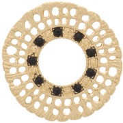 24mm Multi-Hole Round Ribbed Spacer with Rhinestone - Gold - Black x1|raw }}