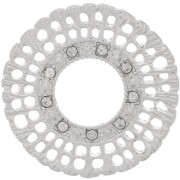 24mm Multi-Hole Round Ribbed Spacer with Rhinestone - Silver - Clear x1|raw }}
