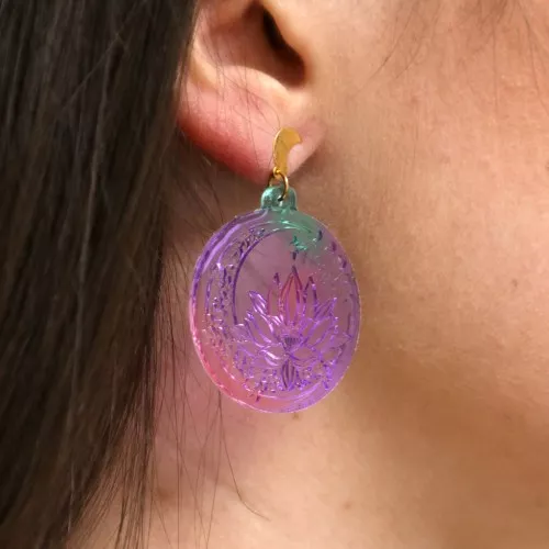 Silicone mould - round earrings - lotus flower & moon - epoxy resin x1