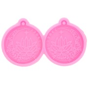 Silicone mould - round earrings - lotus flower & moon - epoxy resin x1