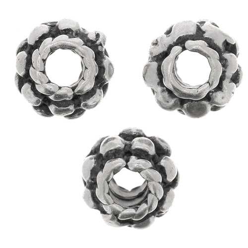 5mm Flattened round spacer flower - Antique silver tone x10