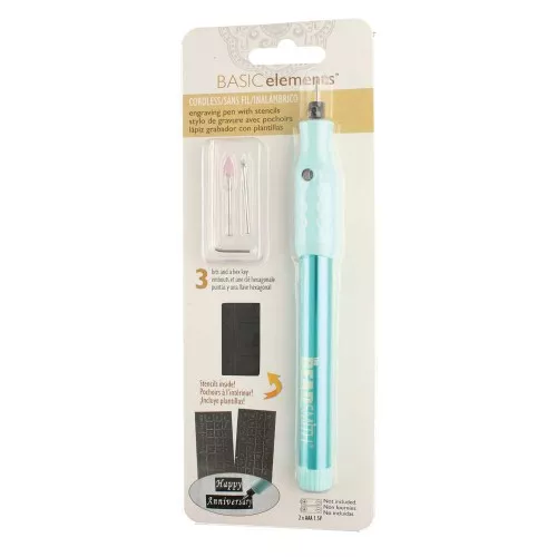 Ergonomic cordless engraving pen with 2 stencils and 3 tips x1