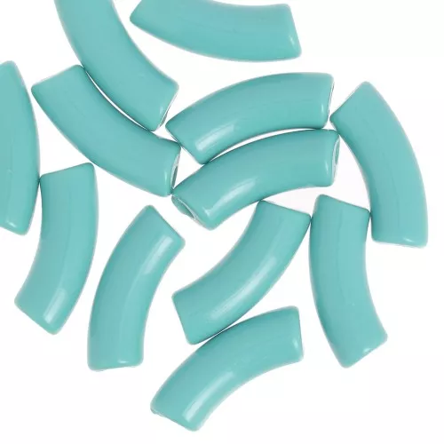 Curved tube beads 35x11 mm in opaque acrylic - Water green x6