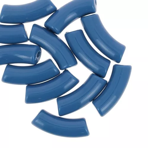 Curved tube beads 35x11 mm in opaque acrylic - Denim blue x6