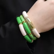 Curved tube beads 35x11 mm in opaque acrylic - Cream x6