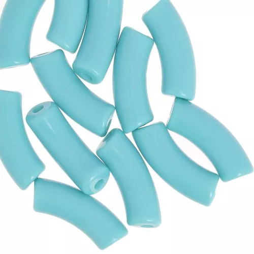 Curved tube beads 35x11 mm in opaque acrylic - Glacier blue x6