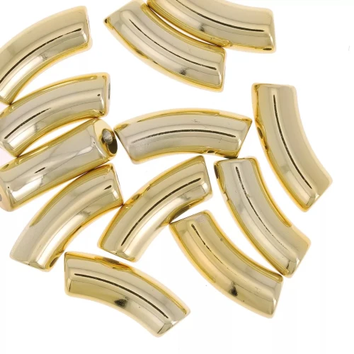 Curved tube beads 35x11 mm in opaque acrylic - Gold x6
