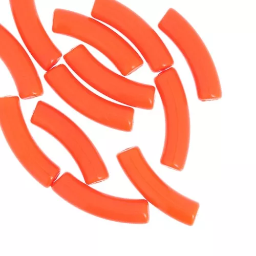 32x8 mm curved tube beads in opaque acrylic - Fluorescent orange x6