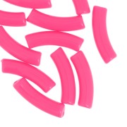 32x8 mm curved tube beads in opaque acrylic - Fluorescent pink x6