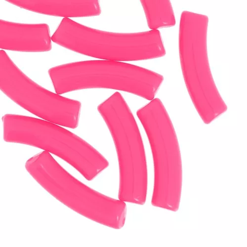 32x8 mm curved tube beads in opaque acrylic - Fluorescent pink x6