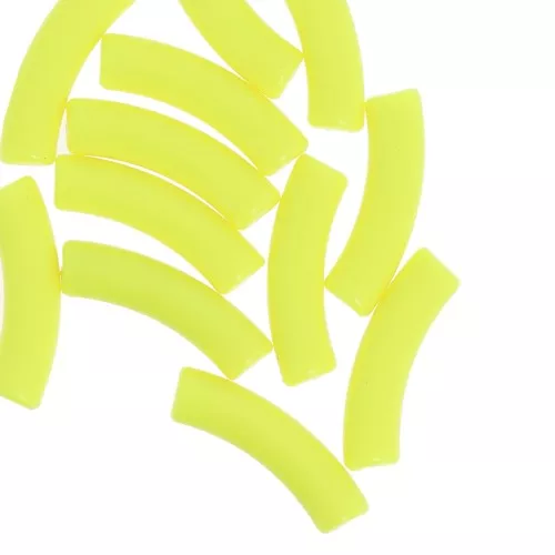 32x8 mm curved tube beads in opaque acrylic - Fluorescent yellow x6