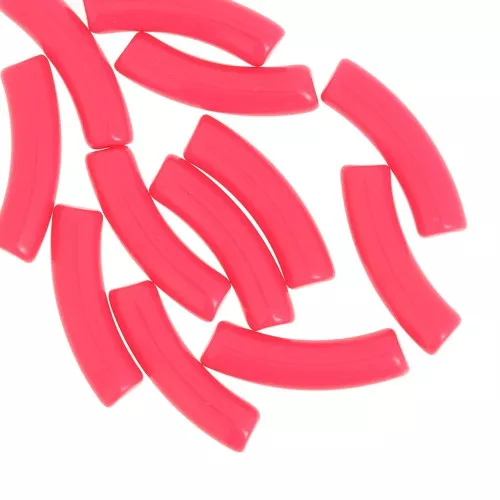 32x8 mm curved tube beads in opaque acrylic - Fluorescent coral pink x6
