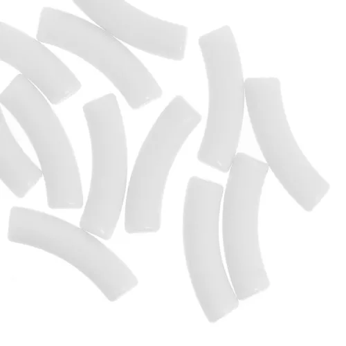 32x8 mm curved tube beads in opaque acrylic - White x6
