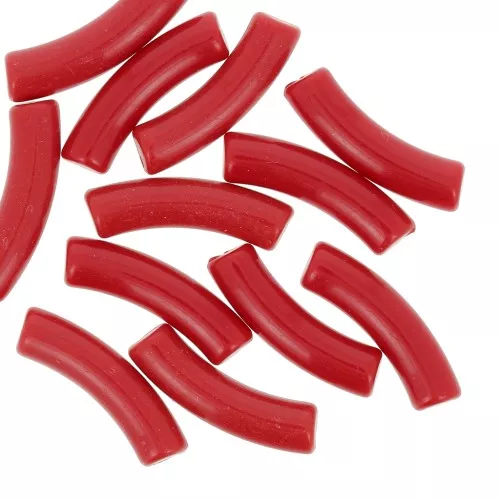 32x8 mm curved tube beads in opaque acrylic - Red x6