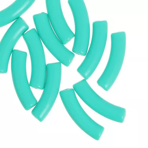 32x8 mm curved tube beads in opaque acrylic - Turquoise green x6