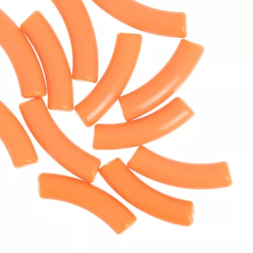 32x8 mm curved tube beads in opaque acrylic - Orange x6