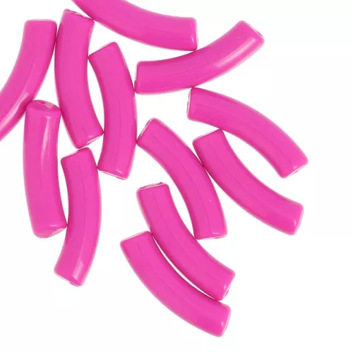 32x8 mm curved tube beads in opaque acrylic - Fuchsia x6