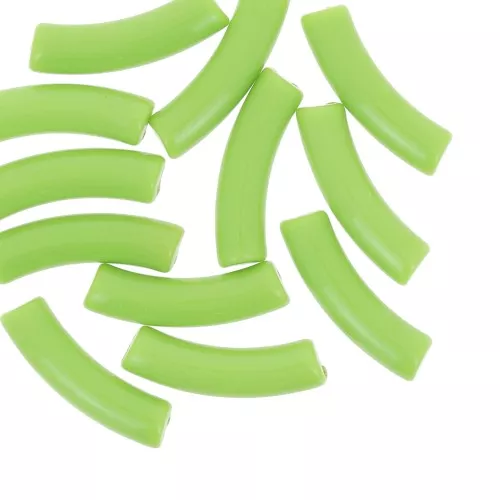 32x8 mm curved tube beads in opaque acrylic - Lime green x6