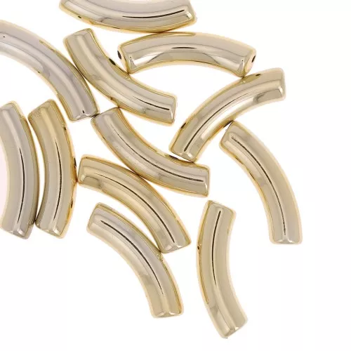 32x8 mm curved tube beads in opaque acrylic - Gold x6