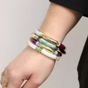 32x8 mm curved tube beads in opaque acrylic - Gold x6