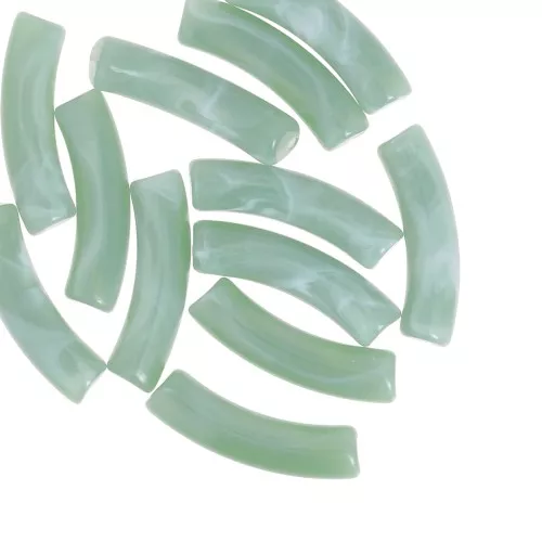 Clear acrylic 32x8 mm curved tube beads - Marbled Sage Green x6
