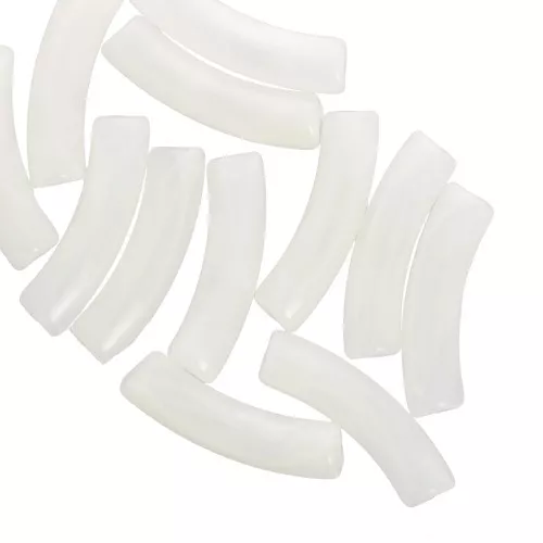 Clear acrylic 32x8 mm curved tube beads - White Marble x6