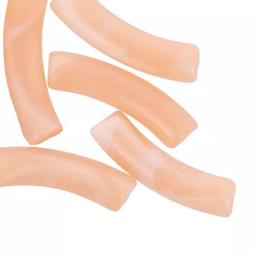 Clear acrylic 32x8 mm curved tube beads - Light Orange Marbled x6