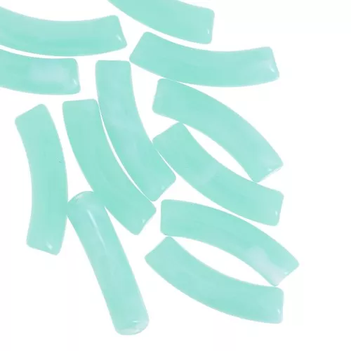Clear acrylic 32x8 mm curved tube beads - Water green marbled x6