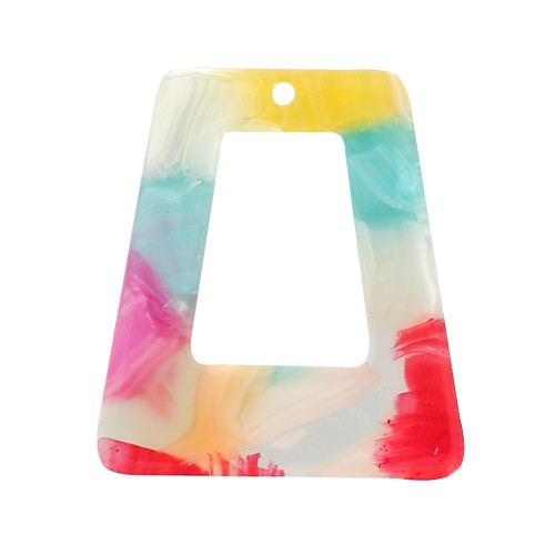 Acetate hollow trapeze pendant 30x25.5 mm - Marbled Multicolor x1