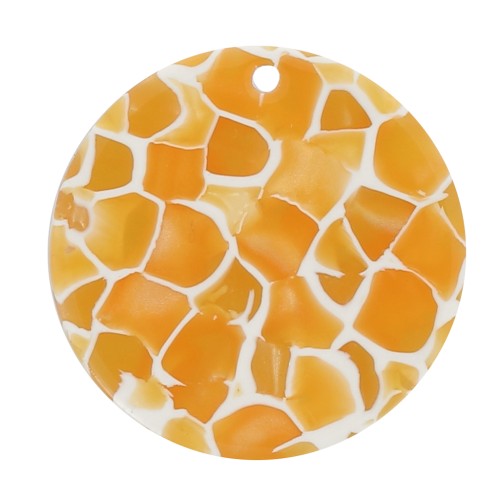 Round 30 mm acetate pendant - Tortoiseshell - Yellow - White x1