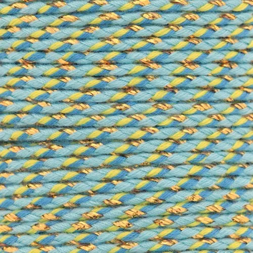 1.5mm Braided cotton cord and metallic thread - Multi blue - Light green - Gold x1