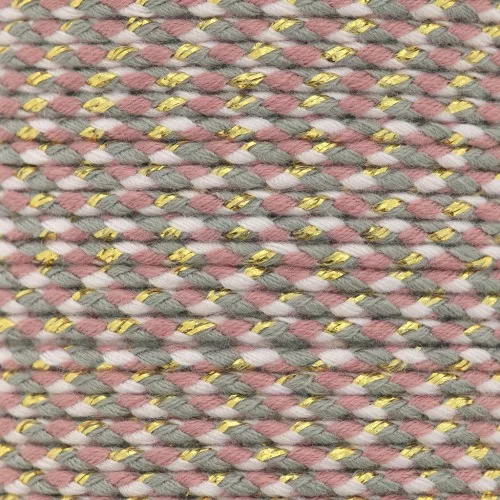 1.5mm Braided cotton cord and metallic thread - Antique pink - Grey - Pink - Gold