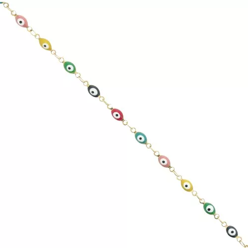 4mm Stainless steel Fancy chain with epoxy resin eye Gold - Multicoloured x1m