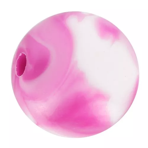 8mm round acrylic beads - Marbled White - Fuchsia x20