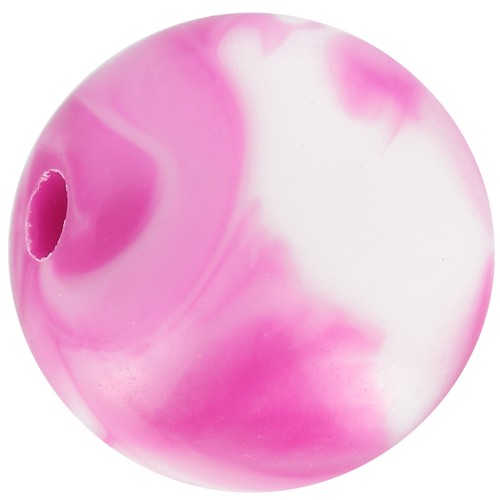 12mm round acrylic beads - Marbled White - Fuchsia x10