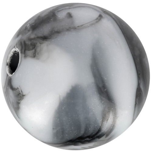 12mm round acrylic beads - Marbled White - Black x10