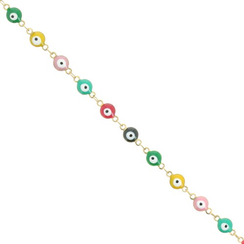 6mm Stainless steel Fancy chain with epoxy resin eye Gold - Multicoloured x1m