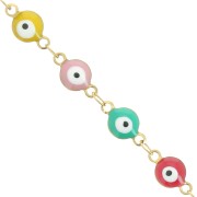 6mm Stainless steel Fancy chain with epoxy resin eye Gold - Multicoloured x1m