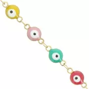 6mm Stainless steel Fancy chain with epoxy resin eye Gold - Multicoloured x1m