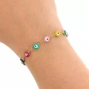 6mm Stainless steel Fancy chain with epoxy resin eye Gold - Multicoloured x1m