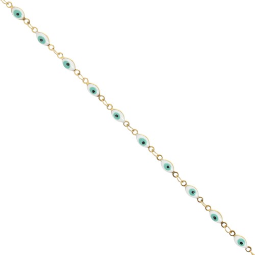 4mm Stainless steel chain with epoxy resin eye - Gold - White - Turquoise x1m