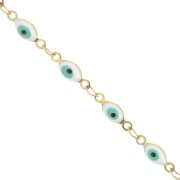 4mm Stainless steel chain with epoxy resin eye - Gold - White - Turquoise x1m