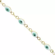 4mm Stainless steel chain with epoxy resin eye - Gold - White - Turquoise x1m