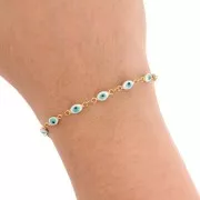 4mm Stainless steel chain with epoxy resin eye - Gold - White - Turquoise x1m