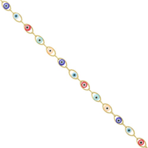 6.7mm Stainless Steel Fancy chain with epoxy resin eye - Gold -Multicoloured x50cm