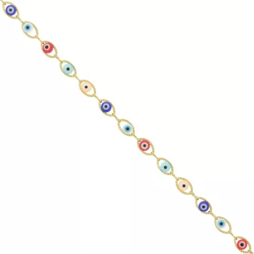 6.7mm Stainless Steel Fancy chain with epoxy resin eye - Gold -Multicoloured x50cm
