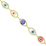 6.7mm Stainless Steel Fancy chain with epoxy resin eye - Gold -Multicoloured x50cm